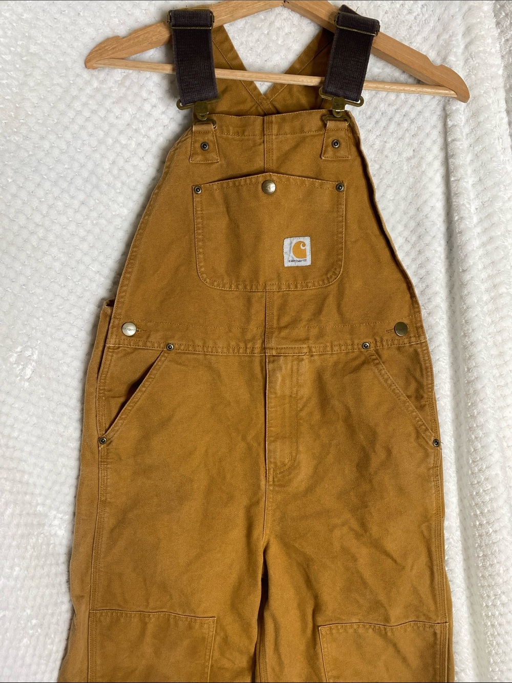 Carhartt Kids' Tan Duck Bib Overalls with Brown Straps